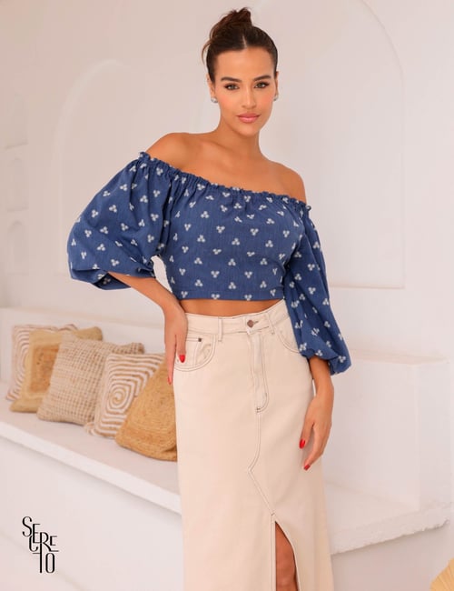 Blusa Ciganinha Bordada Luisa Jeans| Secreto Closet