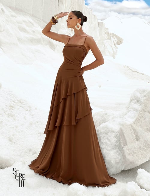 Vestido Longo em Crepe Silk com Camadas Elane Secreto Closet