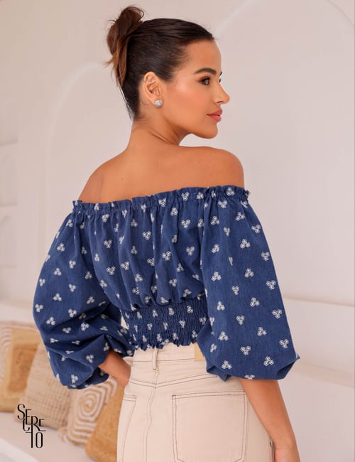 Blusa Ciganinha Bordada Luisa Jeans| Secreto Closet