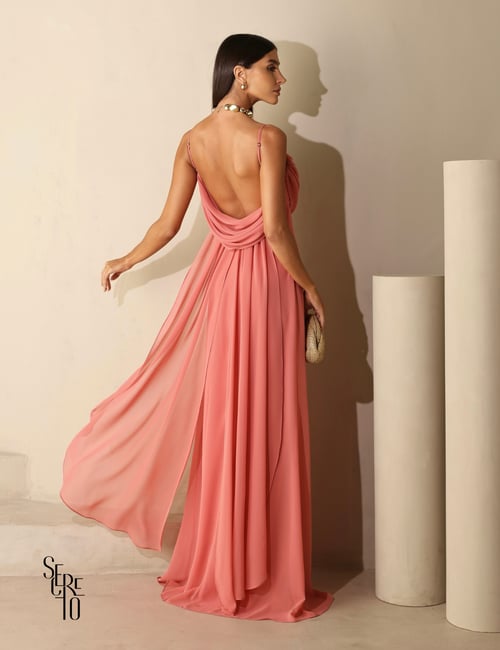 Vestido Longo Drapeado Busto e Costas Secreto Closet