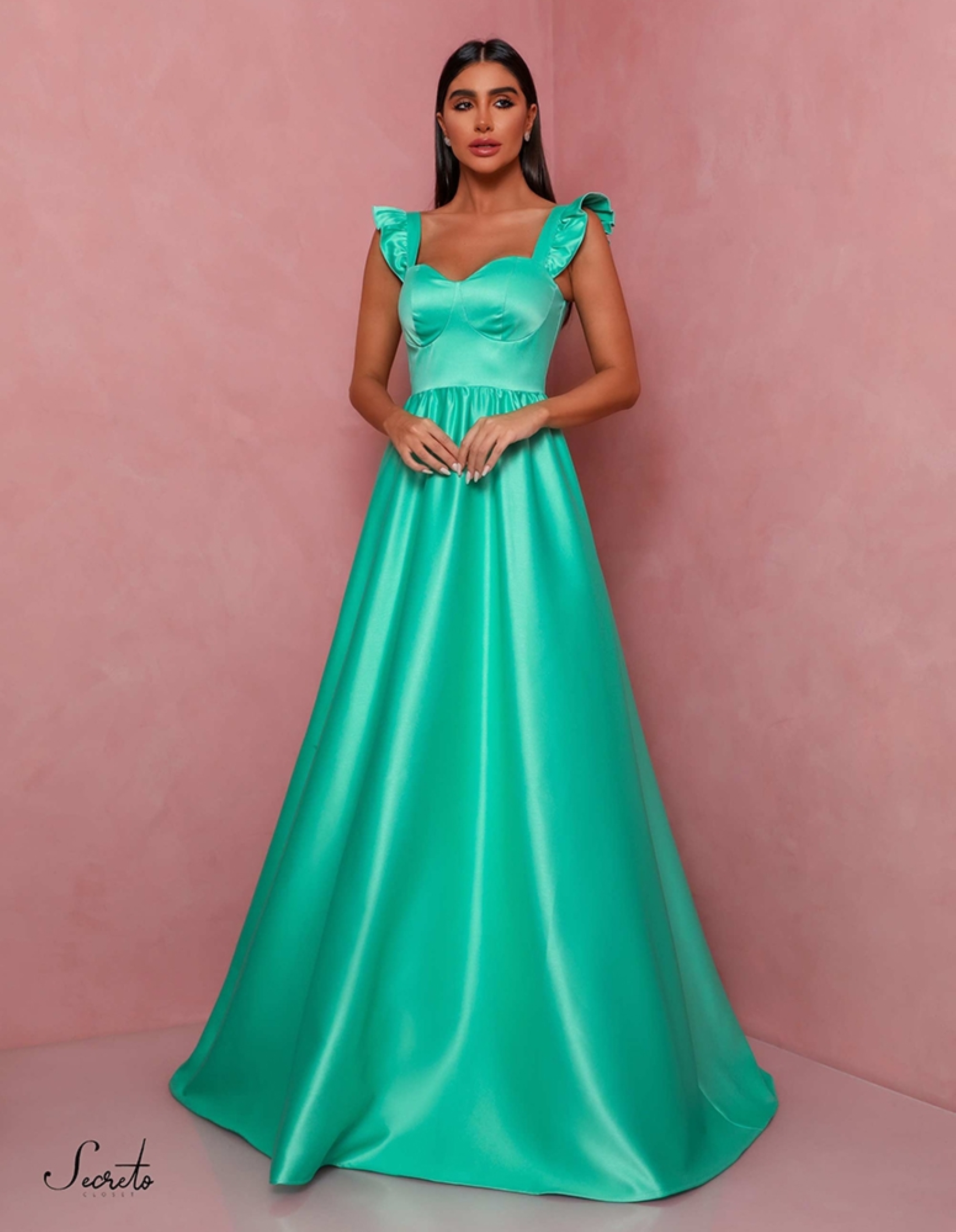 Vestido Longo Adelia Acetinado Verde Esmeralda